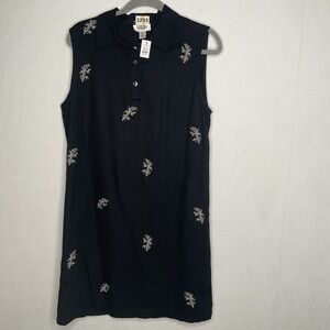 Talbots Linen Rayon Blend Embroidered Dress Womens Sz 12 Petite Black Polo Dress